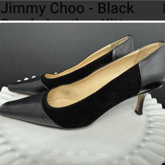 Jimmy Choo Size 38 (8) - Black Suede Leather Kitten Heel - Picture 5 of 8